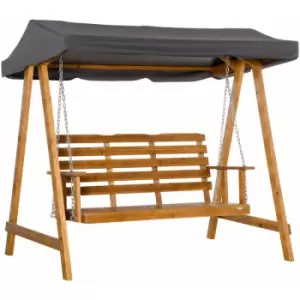 Image of Outsunny - 3 Seater Wooden Garden Swing Chair Hammock with Adjustable Canopy - Brown and Grey
