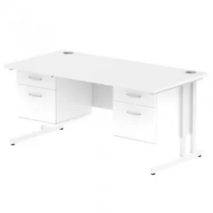 Image of Impulse 1600 Rectangle White Cant Leg Desk White 2 x 2 Drawer Fixed Ped