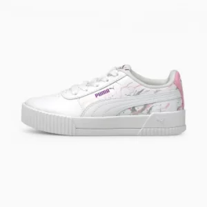 image of PUMA Carina Marble Glitter Kids Trainers, White Size 11 Shoes