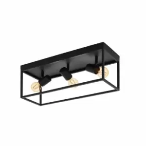 image of Eglo Industrial Style Black Steel 3-light Ceiling Light