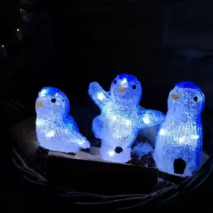 image of 23cm Set of 3 Acrylic Ice White LED Penguins Indoor Outdoor Christmas Decoration