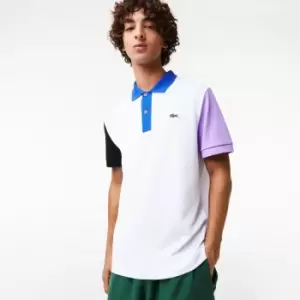 Mens Lacoste Regular Fit Colour-block Cotton Petit Pique Polo Size 5 - L White / Black / Purple / Blue