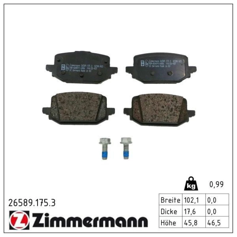 Image of ZIMMERMANN Brake pad set ZIMMERMANN 26589.175.3