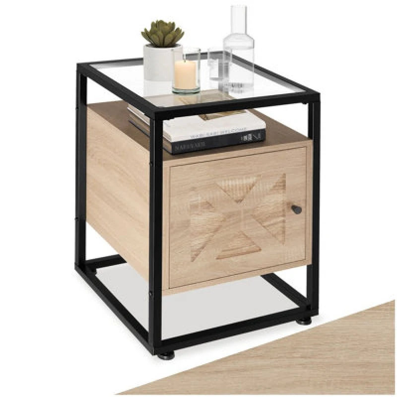 Image of Tectake Bedside Table Kidderminster - Industrial Wood Light, Oak Sonoma