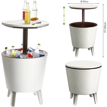 image of Keter Side Table Drink Cooler Cool Bar Cocktail Table Party Cold Table High Garden Balcony Table 50x57-85cm 30 L braun - weiß (de)