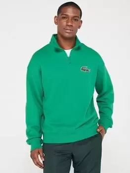 Image of Lacoste Large Croc Oversized Quarter Zip Sweatshirt - Green, Size 2XL, Men