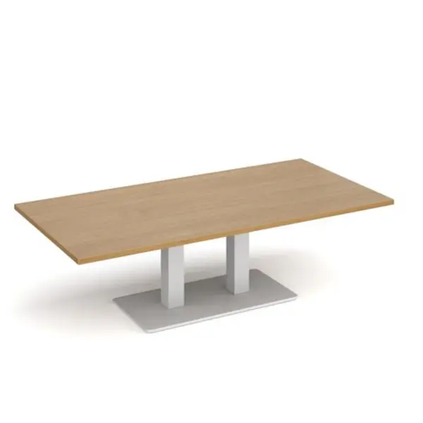 Image of Eros Eros rectangular coffee table with flat white rectangular base and twin uprights 1600mm x 800mm - oak ECR1600-WH-O