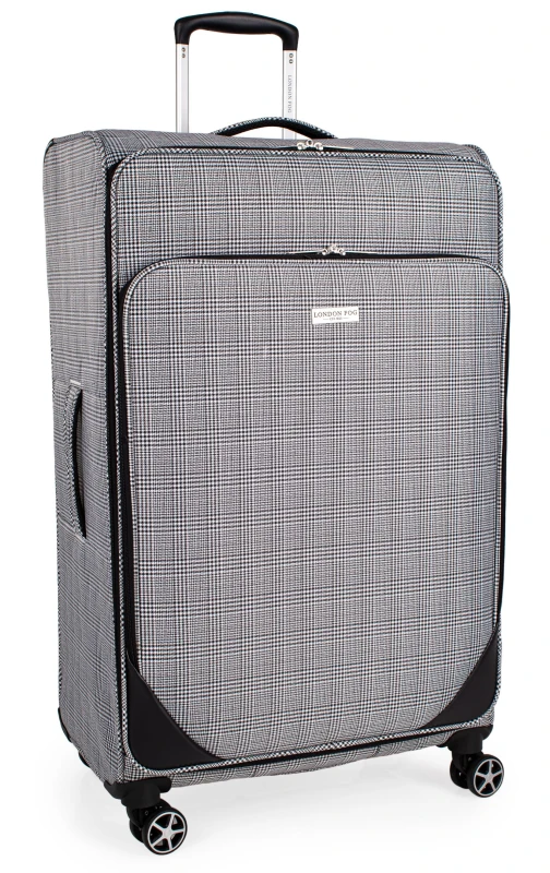 Image of London Fog The Newbury Soft Shell Hold Luggage 4 Spinner Wheeled Suitcase in Black Size: Large Black Unisex Large