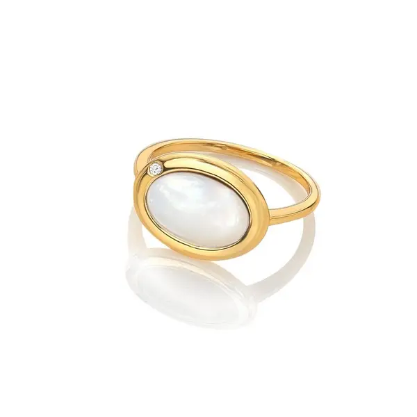 Image of Hot Diamonds x Gemstones Horizontal Oval MOP Ring DR270/XL Size: Size