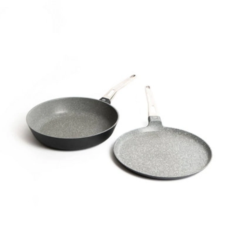 Image of Masterclass 2pc Induction-Safe & Non-Stick Cast Aluminium Pan Set with 28cm Frying Pan and 28cm Crepe Pan Grey