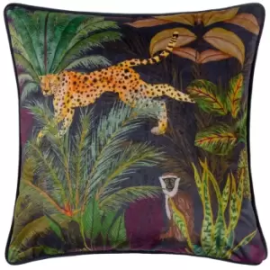 image of Aranya Piped Velvet Cushion Multicolour, Multicolour / 43 x 43cm / Polyester Filled