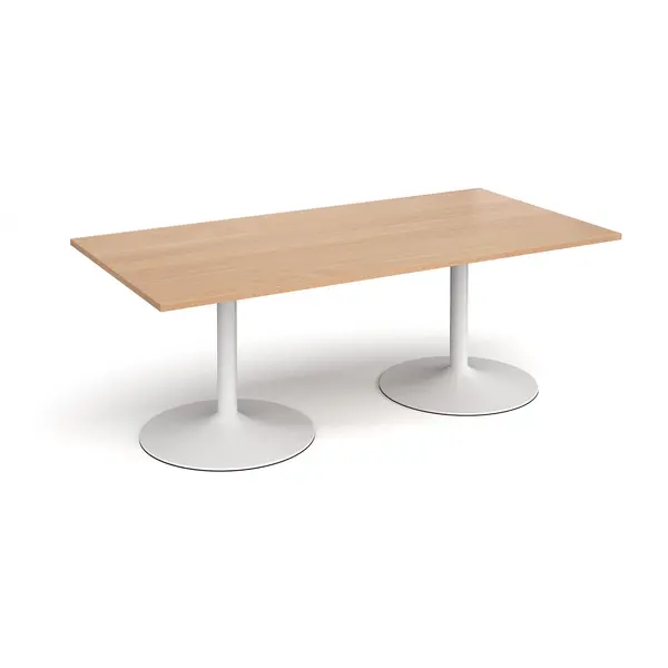 image of White Trumpet Base Rectangular Boardroom Table 2000mm - Beech