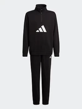 Image of adidas Older Boys Badge Of Sport Fleece Tracksuit - Black/White, Size 11-12 Years