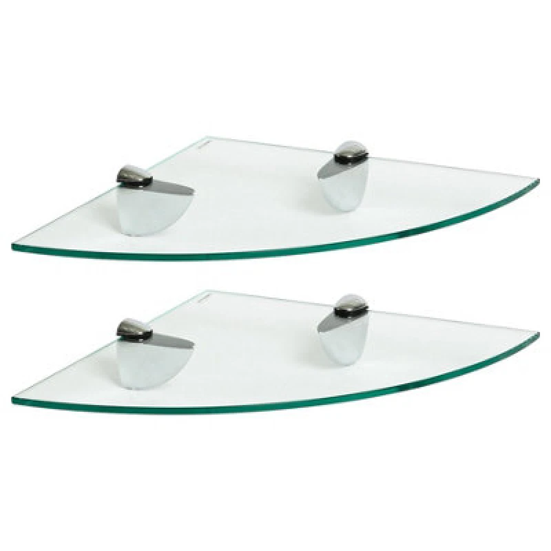 Image of Harbour Housewares 2X Floating Glass Corner Shelves - 30Cm - Silver Brackets - Bathroom Shower Storage Vanity Display Unit Shelf