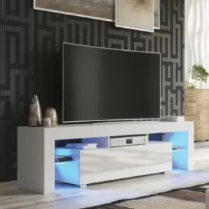 Image of TV Unit 160cm Sideboard Cabinet Cupboard TV Stand Living Room High Gloss Doors - White - White
