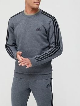 image of adidas 3 Stripe Fleece Sweat Top - Grey/Black, Grey/Black Size M Men