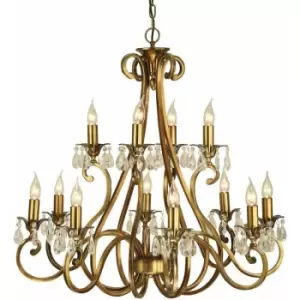 image of Loops - Esher Ceiling Pendant Chandelier Antique Brass & Crystal Curved 12 Lamp Light