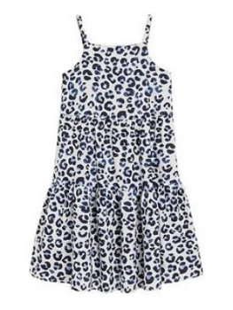 image of Mango Girls Strappy Leopard Print Maxi Dress - White