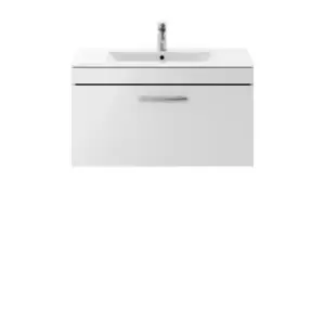 image of Nuie Athena 800 Wall Hung Single Drawer Vanity & Minimalist Basin - Gloss Grey Mist