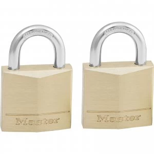 image of Masterlock Solid Brass Padlock Pack of 2 Keyed Alike 30mm Standard