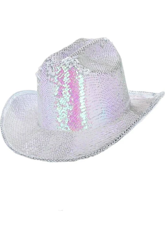 Image of Fever Deluxe Iridescent Sequins Cowboy Hat in White White Unisex One Size