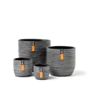 image of Capi Europe Nature Rib Planter Pot Collection 4 Pack; Planter Ball Rib 8X6Cm 9X8Cm 14X12Cm & 17X15Cm Black