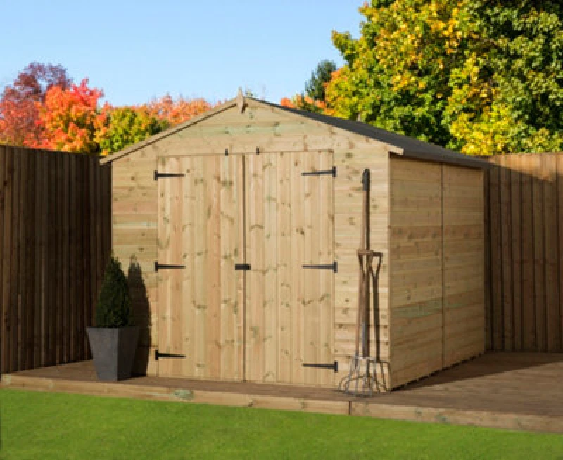 Image of Empire Sheds Empire 9500 Premier Apex Shed Double Door 8X9 Pressure Treated Tongue And Groove Wooden Garden Shed (8' X 9' / 8ft X 9ft) (8X9)