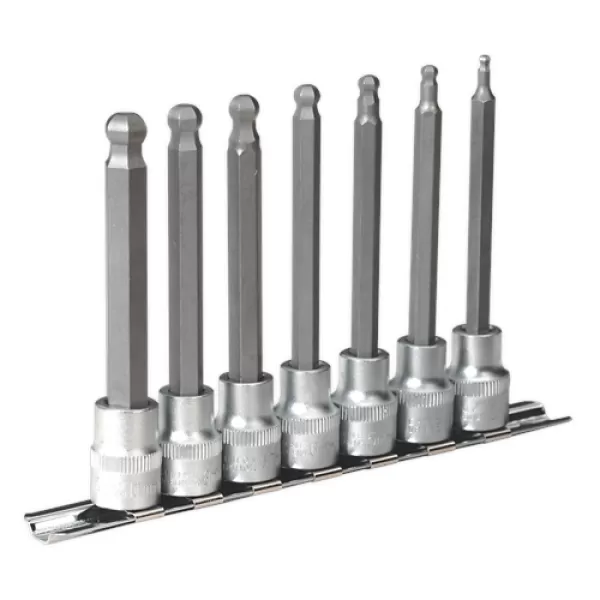 Image of Sealey AK6212 Hex Ball-End Socket Bit Set 7pc Metric 3/8Sq Drive 100mm