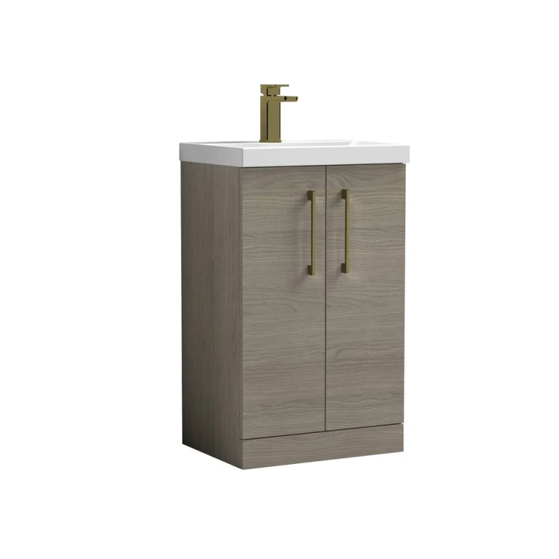 Image of BALTERLEY Balterley Level Modern Bathroom 2 Soft Close Door & Mid-Edge Vanity Unit Basin, Solace Oak, 500mm BALARN2501AH017