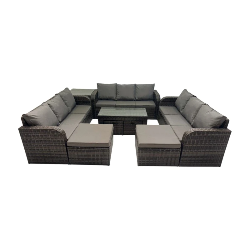 Image of Fimous Rattan Garden Outdoor Furniture Set with Side Table 4 Footstools in Dark Grey Dark Grey Unisex