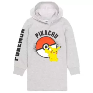 image of Pokemon Girls Pikachu Hoodie Dress (11-12 Years) (Grey)