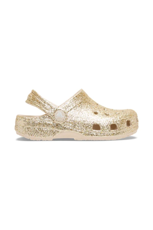 Image of Crocs Girl's Classic Clog Kids Gold Glitter Size: 1 Gold Female 1