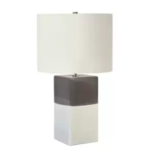 image of Table Lamp Ceramic Light Grey Faux Silk Shade Cream & Grey Base LED E27 60W