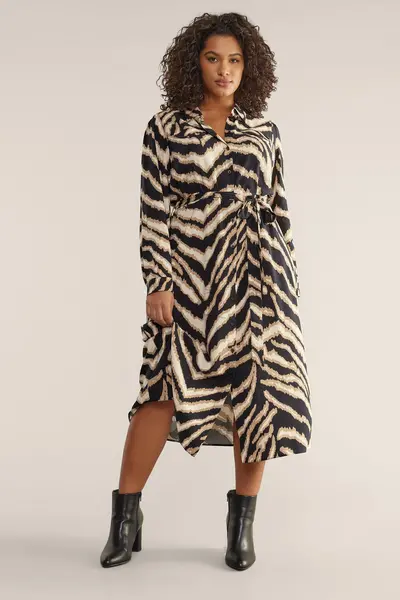 image of Evans Animal Print Utility Shirt Dress Brown