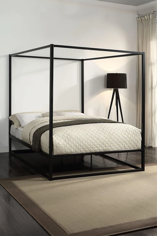 Image of Slumberworx Ashwell 4 Poster Black Metal Single Bed Frame, Black 5.05574E+12