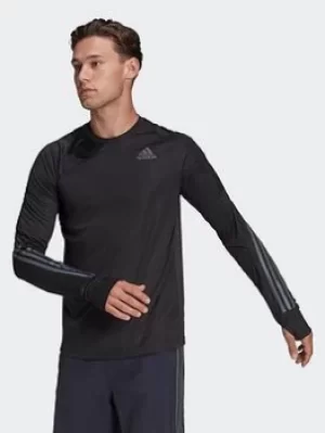 Image of adidas Run Icon Full Reflective 3-stripes Long-sleeve Top, Black Size M Men