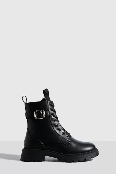 Image of Wide Fit Buckle Detail Hiker Boots