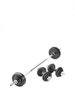 York 50 Kg Black Cast Iron Barbell Dumbbell Spinlock Set