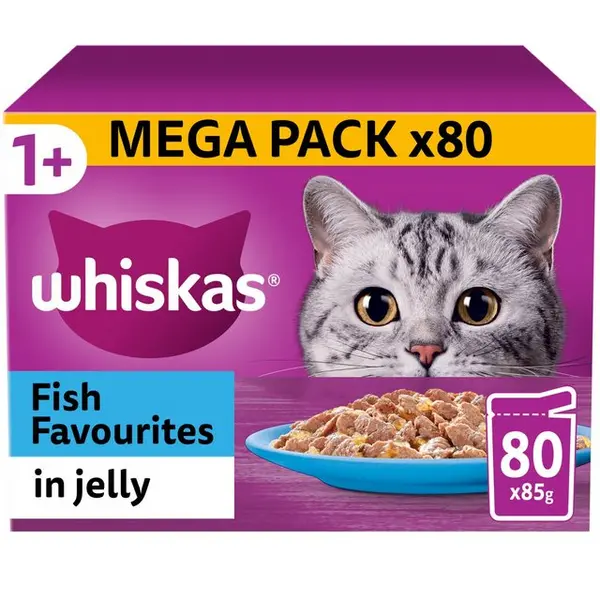 Whiskas 1+ Adult Fish Favourites in Jelly Cat Food 80 x 85g