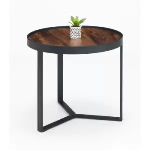 Image of Circular Round Lamp Side Table Walnut Black Metal Frame - Alston