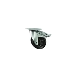 Image of Braked Swivel Plate 80MM Rubber Tyre; Poly' Centre