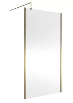 Image of Nuie 1100mm Outer Framed Wetroom Screen With Support Bar - Brushed Brass