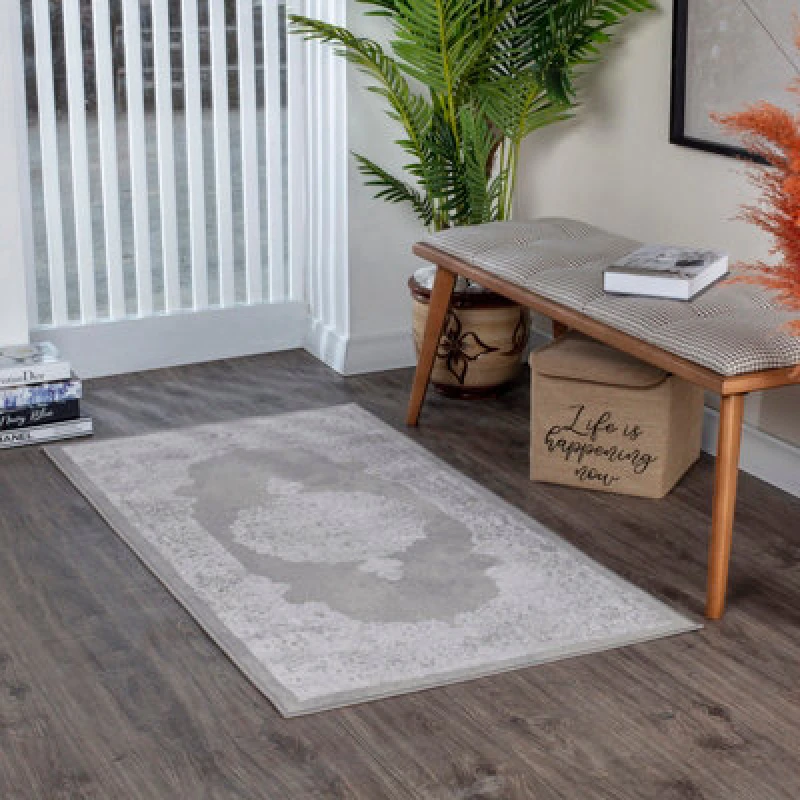 Image of Livabliss Vintage Oriental Boho White/grey Defne Area Rug 80 X 150 Cm - Easy Care, Non Shedding, Ideal For Living Room & Bedroom