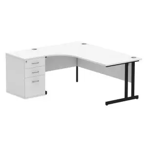 image of Impulse 1800mm Left Crescent Office Desk White Top Black Cantilever