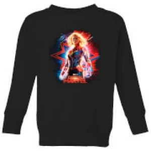 Image of Captain Marvel Poster Kids Sweatshirt - Black - 11-12 Years