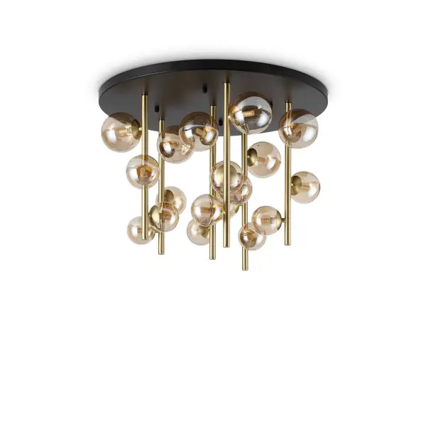 Image of Perlage 18 Light Globe Ceiling Light Brass, Amber Glass Shade