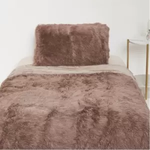 image of I Saw It First Shaggy Faux Fur Single Duvet Cover and Pillow Set - Brown