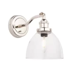 Image of Bright Nickel Wall Light Fitting - Clear Glass Shade - Knurled Detailing