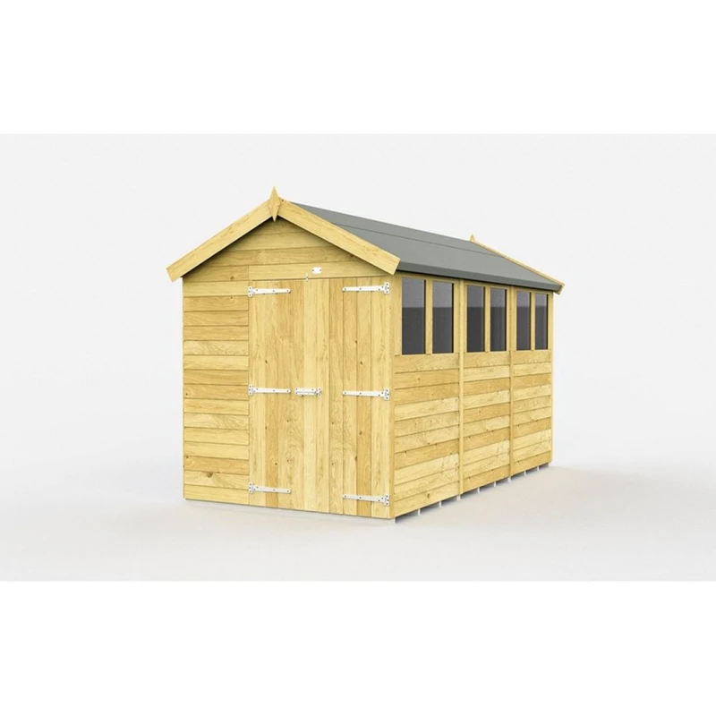 Image of Buttercup Farm 7 x 12 Feet Apex Shed - Double Door W/ Windows - L358 x W214 x H217cm in Brown Brown Unisex