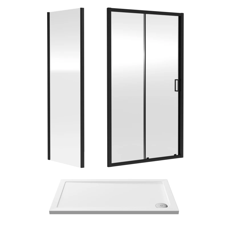 Image of Balterley Ruwa Sliding Shower Suite: 6mm Glass Tray Door Panel 1200x700mm Black Unisex